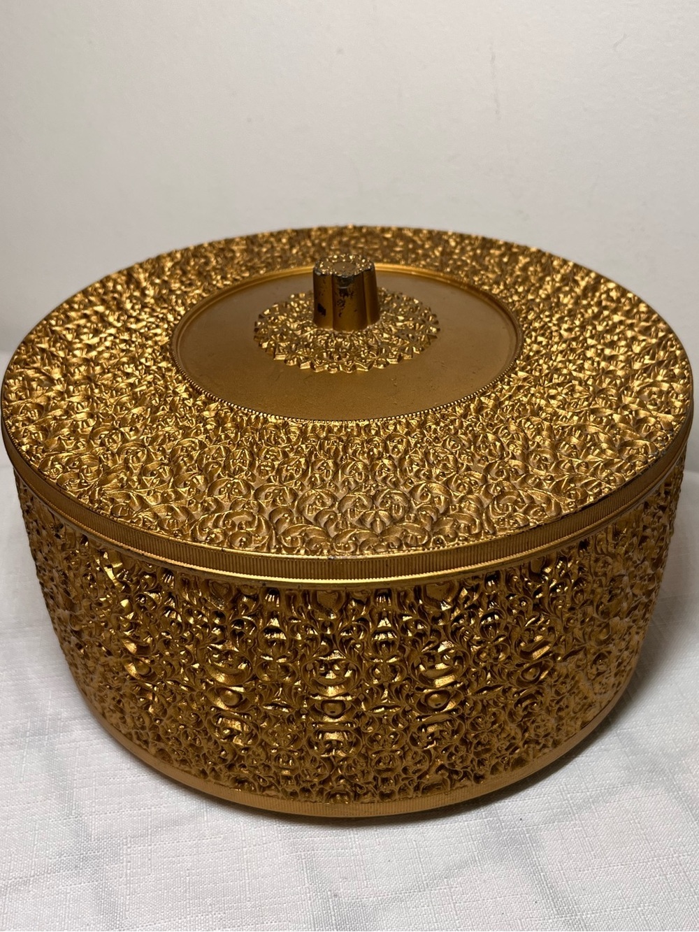 Ornate Gold Decorative Round Trinket Box